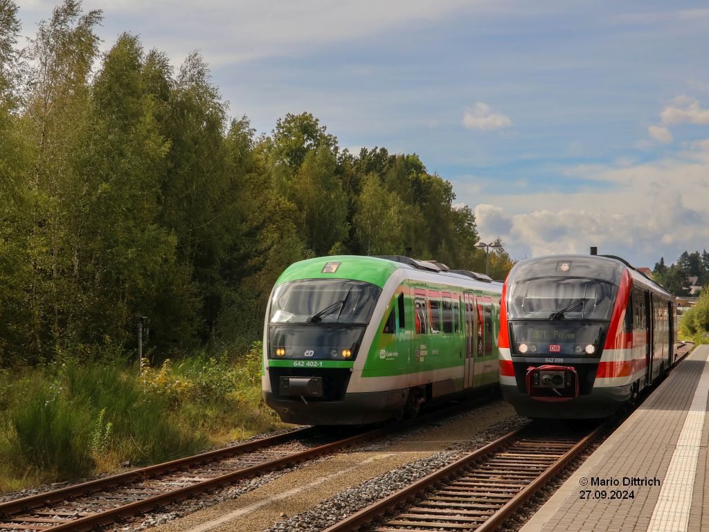 642 402 und 642 099 in Sebnitz 27.09.2024 Fotograf: Mario Dittrich